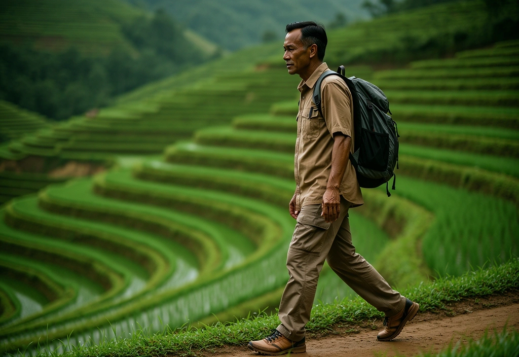 Active man trekking in Sulawesi